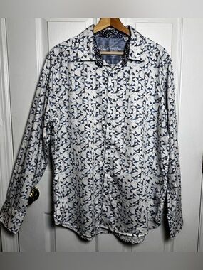 Robert Graham Classic Fit XL Navy White Geometric Print Button Down 100% Cotton